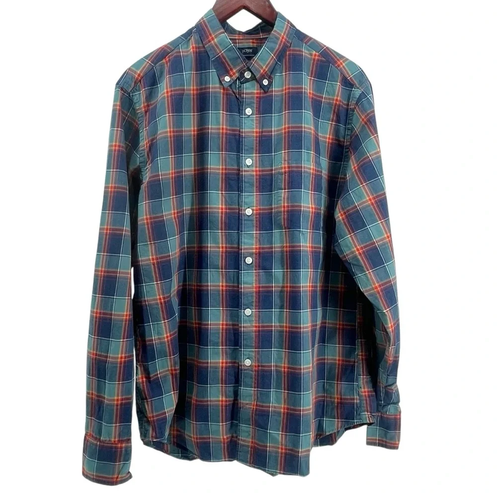 J. Crew Mens Plaid Button-Up Shirt Size L